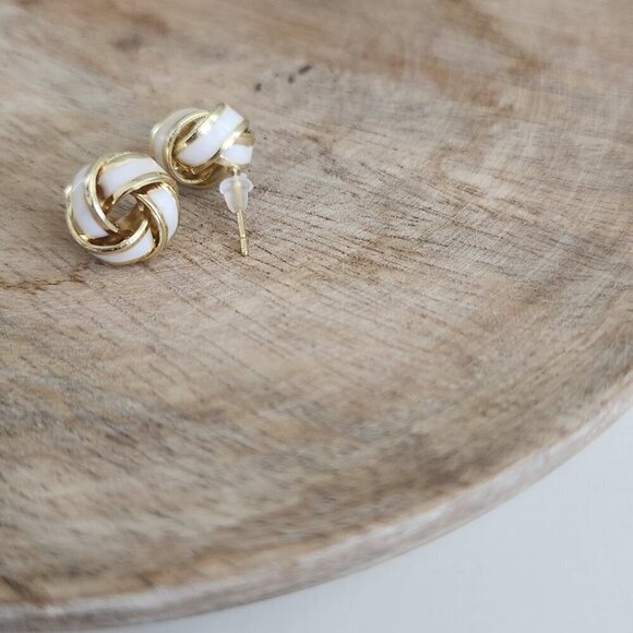 Bundle and Save- Minimalist Gold Jewelry White and Gold Knot Stud Earrings. New - Picture 3 of 5